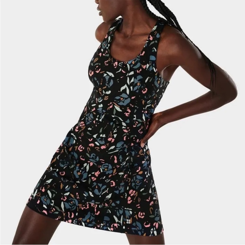 Sweaty Betty London Power Workout Dress Blue Floral Pop Print Size 16